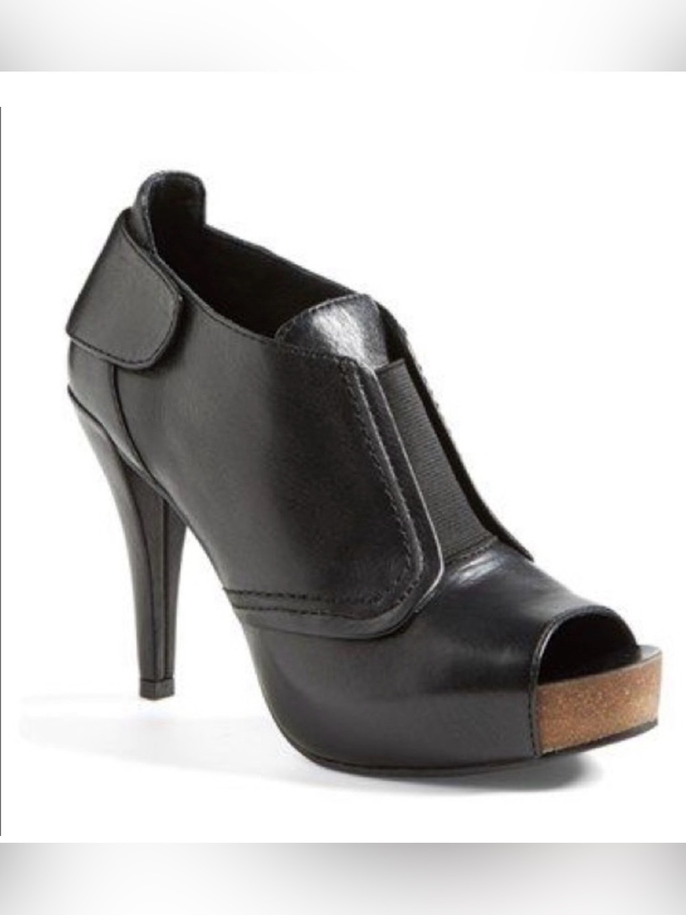 Vince Camuto Black Leather Peep-Toe High Heel Bootie